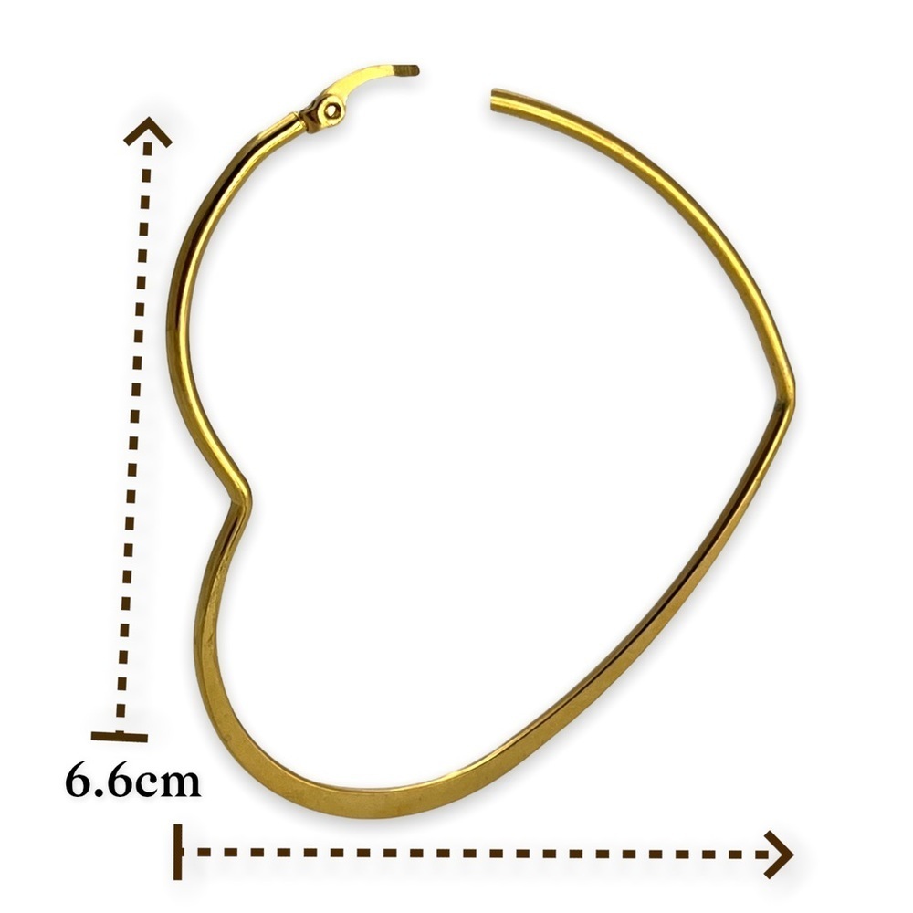 Large 6.6cm Heart Gold Layered hoops earrings - Picture 4 of 6